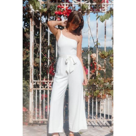 Petal & Pup Women's White Leyton Asymmetric Belted Wide Leg Jumpsuit Sz 12 NWOT - Picture 5 of 12